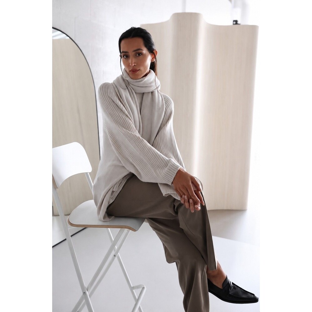 Jaki London One Size Ivory Dolman Sleeve Relaxed Fit Ribbed Sweater Quiet Luxury - Picture 2 of 8
